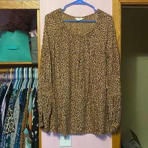 Brown Cheetah Long Sleeve Blouse Top 2x BNWT